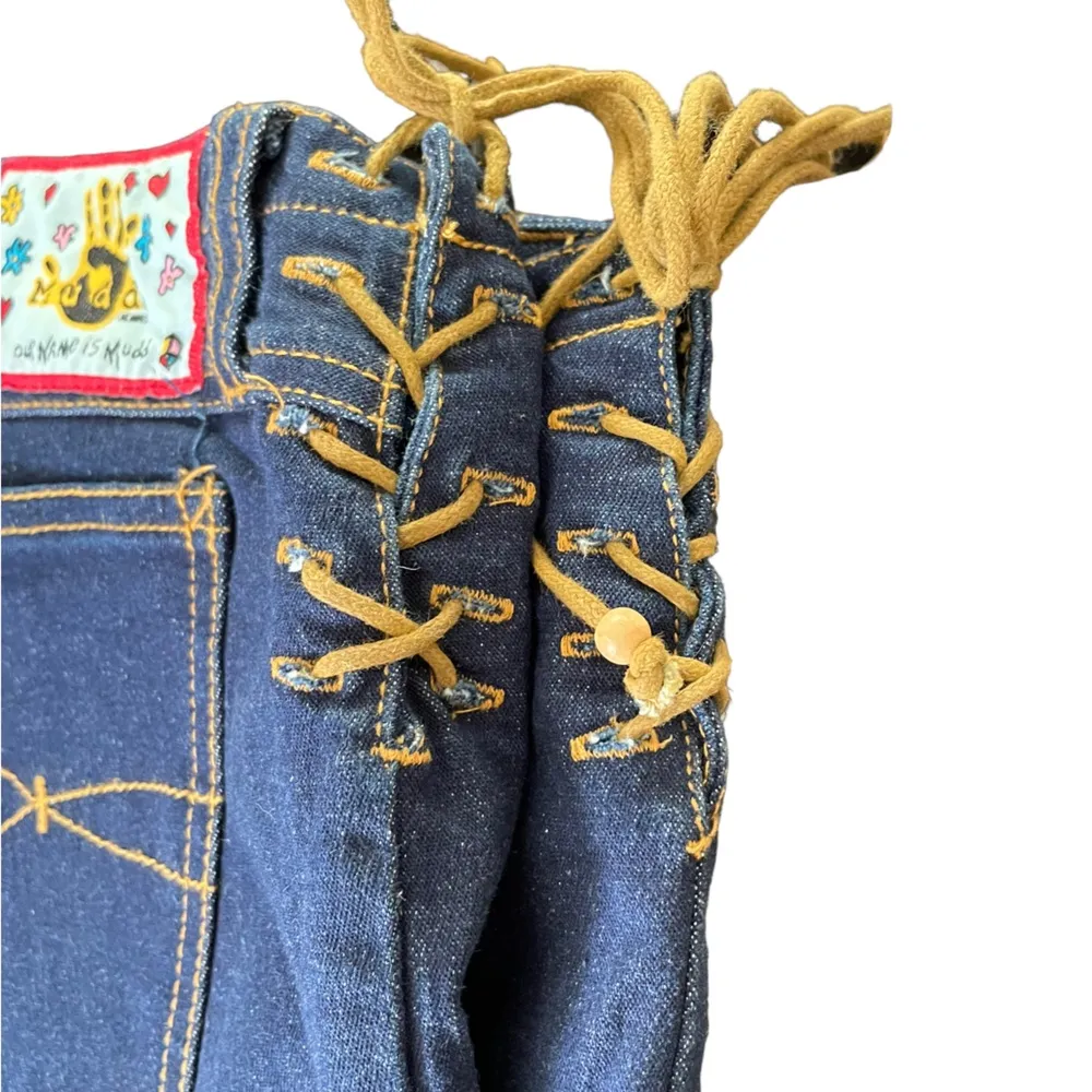 Mudd Vintage Y2K Blue Corset Lace Up Tie Sides Stretch Hippie Flare Denim Jeans - Image 6