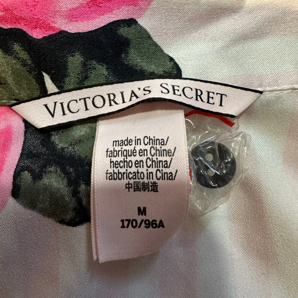 Victoria's Secret Pale Pink Striped Floral Silk Feel Romper Pajamas One Piece M - Image 15