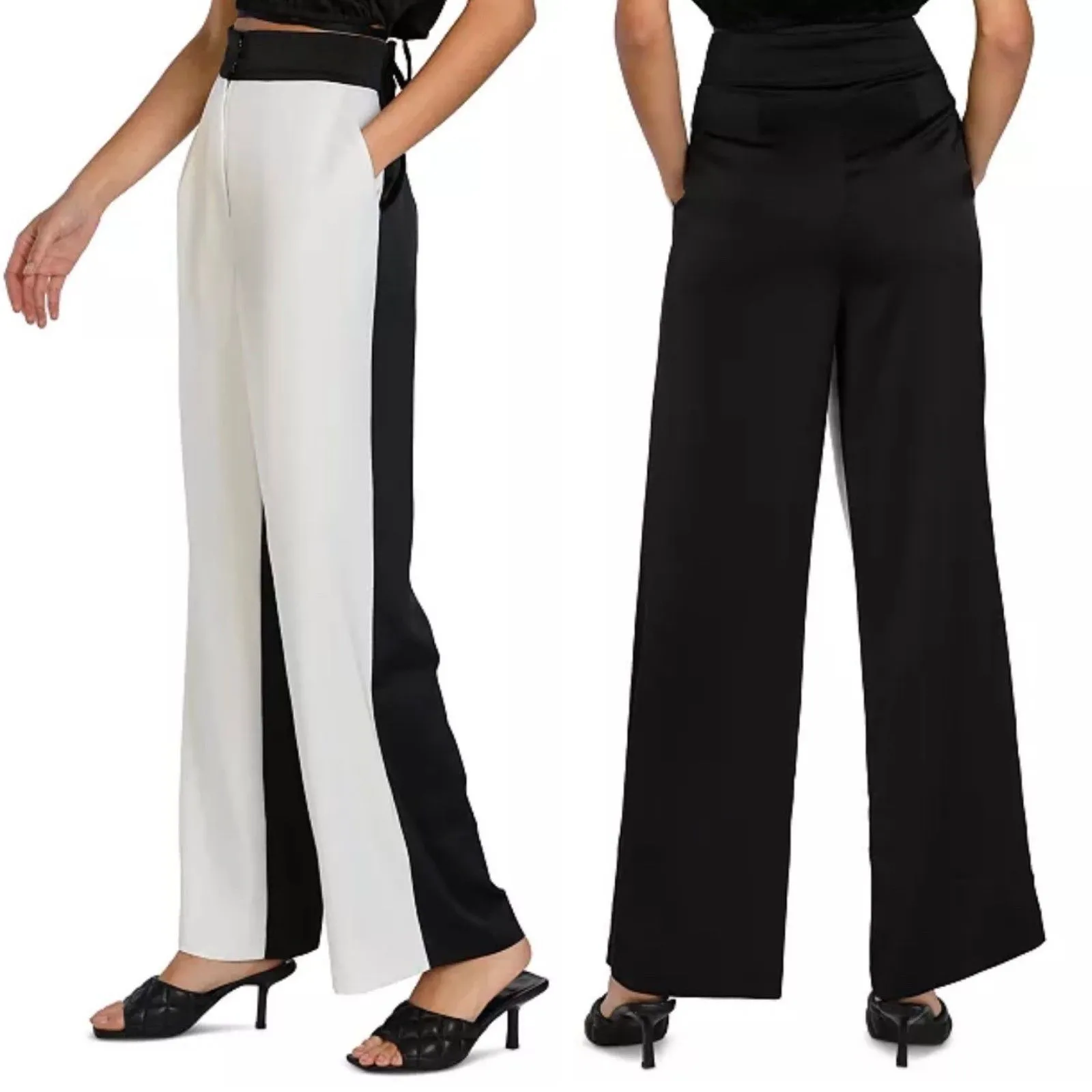 BAR III Nicole Williams English Black White Wide Leg Corpcore Pants Womens 4 - Image 2