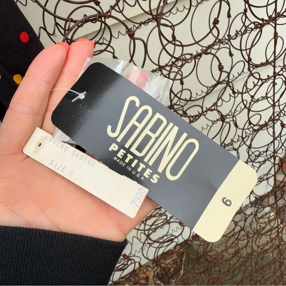 Vintage 80s Sabino Colorful Polka Dot Puff Sleeve Open Front Blazer Jacket NWT 6 Black - Image 3