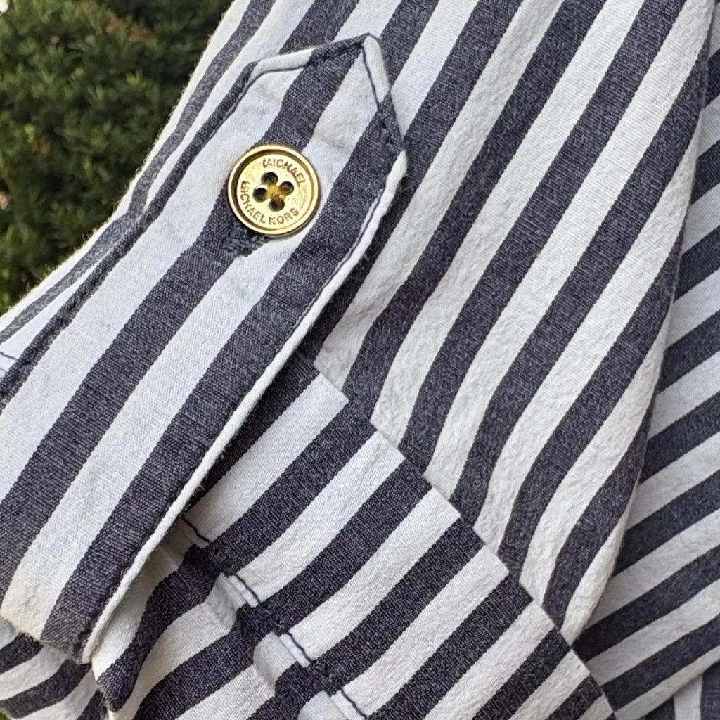 Michael Kors Pinstripe Button-Up Tie-Front Blouse - Image 3