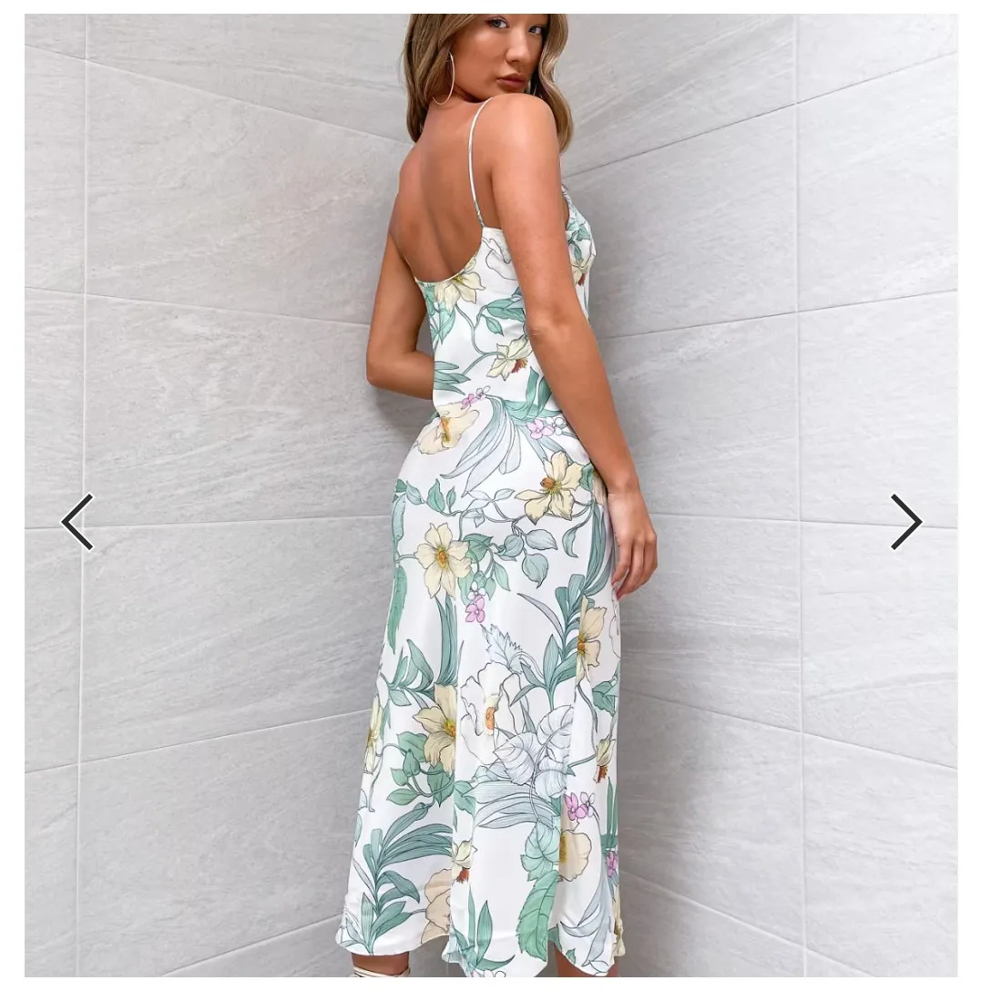 ASOS DESIGN Floral Slip Midi Dress White/Yellow/Green – Size US 4 - Image 2