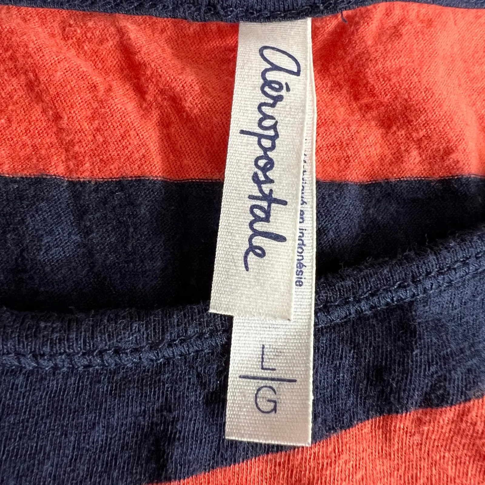 Aeropostale Womens Striped T Shirt Top Short Sleeve Orange Navy Blue Large - Image 6