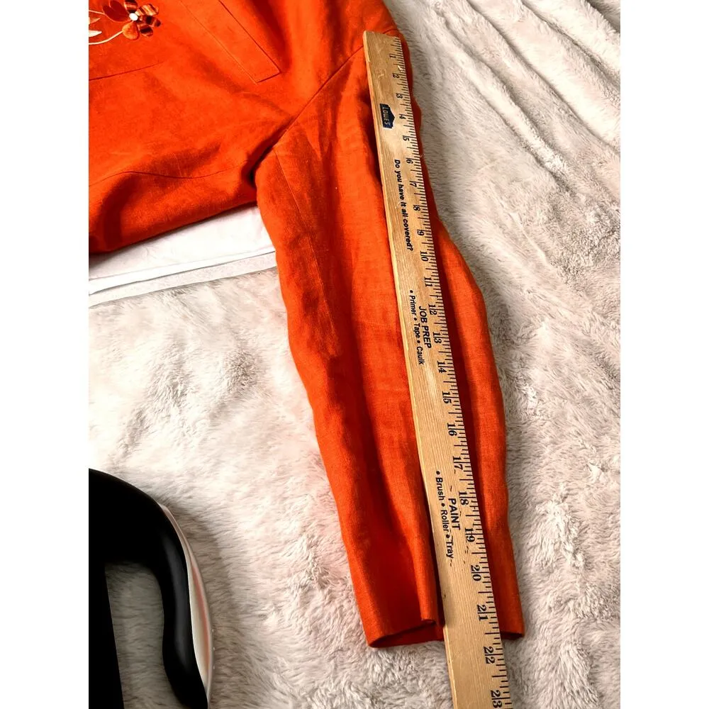 VTG Harve' Bernard womens n size 14 blazer orange linen bumble bee embroidery - Image 5