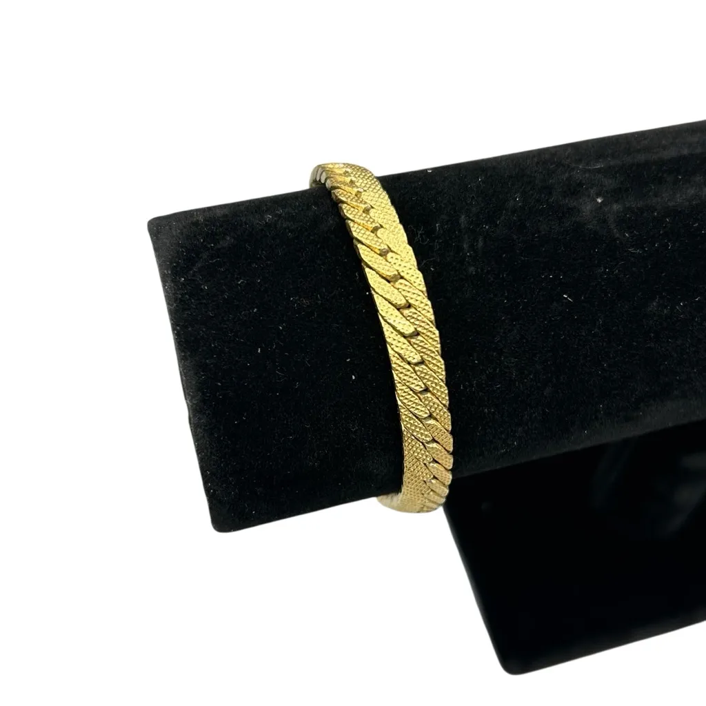 Vintage Gold Tone Herringbone Chain Bracelet | Chunky Retro Statement - Image 2
