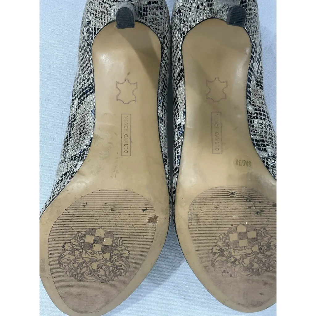 Womans Vince Camuto Size 8mm Brown Beige Snake Print Slip On Heel Pumps - Image 7
