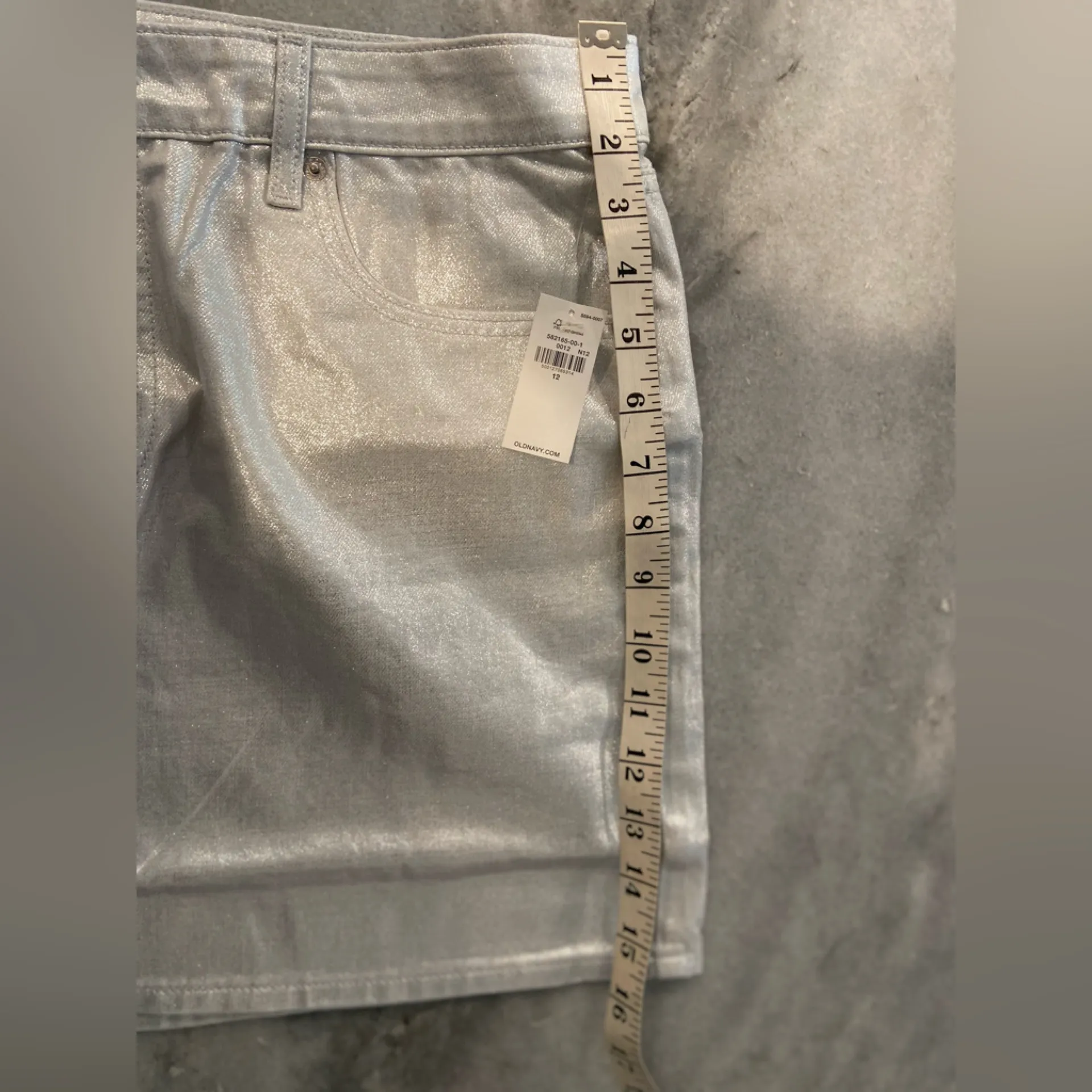 NWT Old Navy Size 12 Silver Shine Metallic Zip Stretch Denim A Line Mini Skirt - Image 12