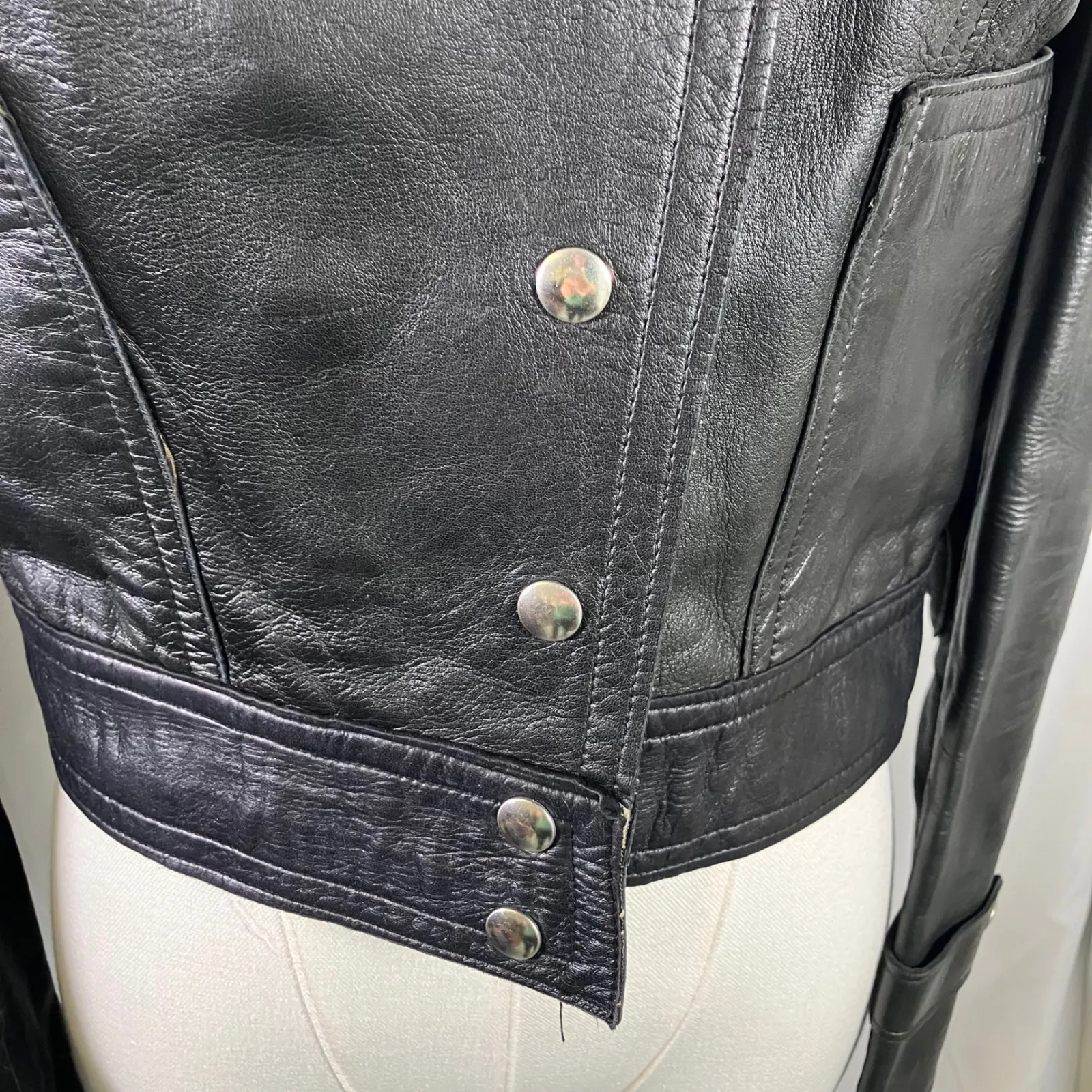 Annelies Gouraud for Brezin France Vintage Studded Black Leather Jacket Women XS - Image 13