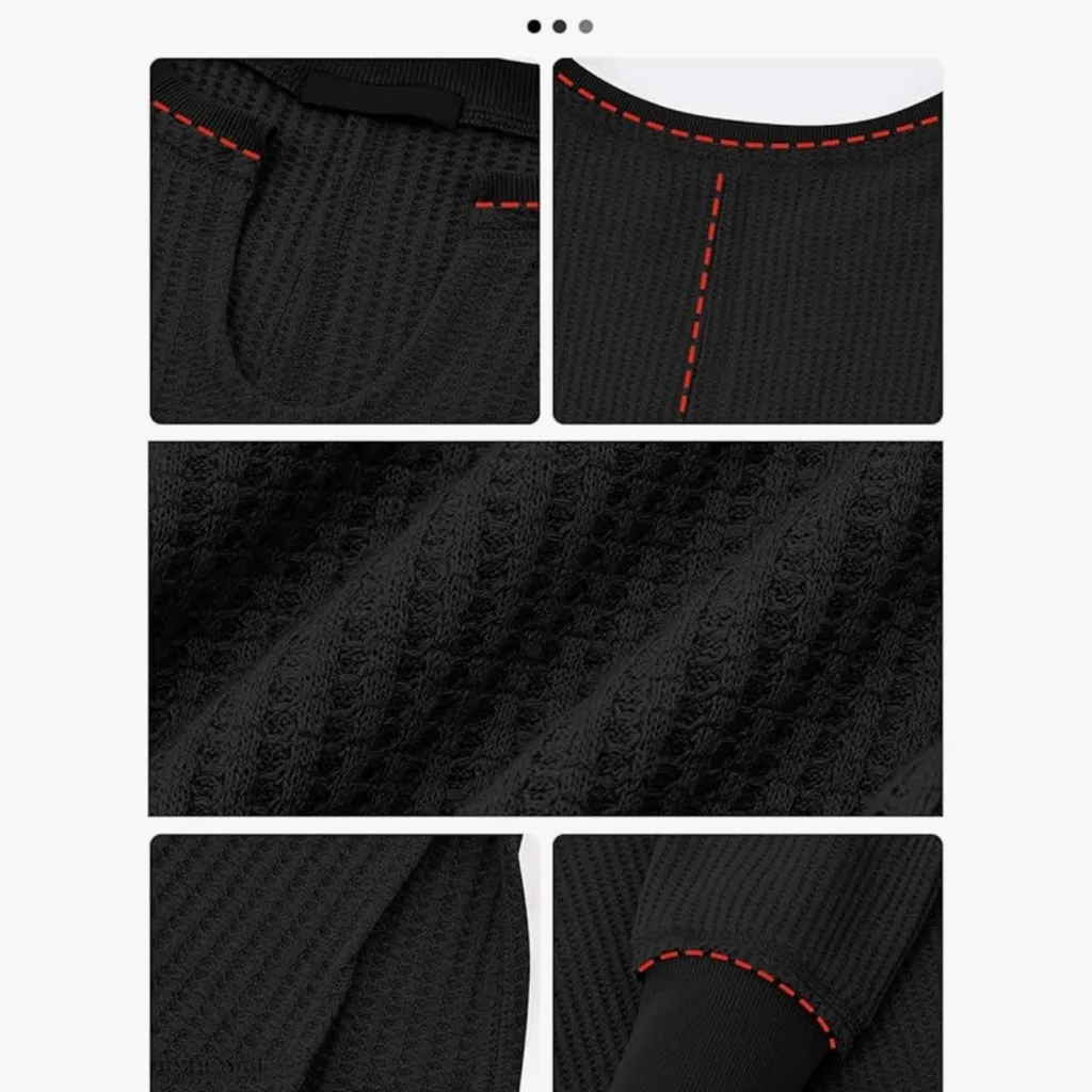 Black Long Sleeve Waffle Knit Top - Image 3