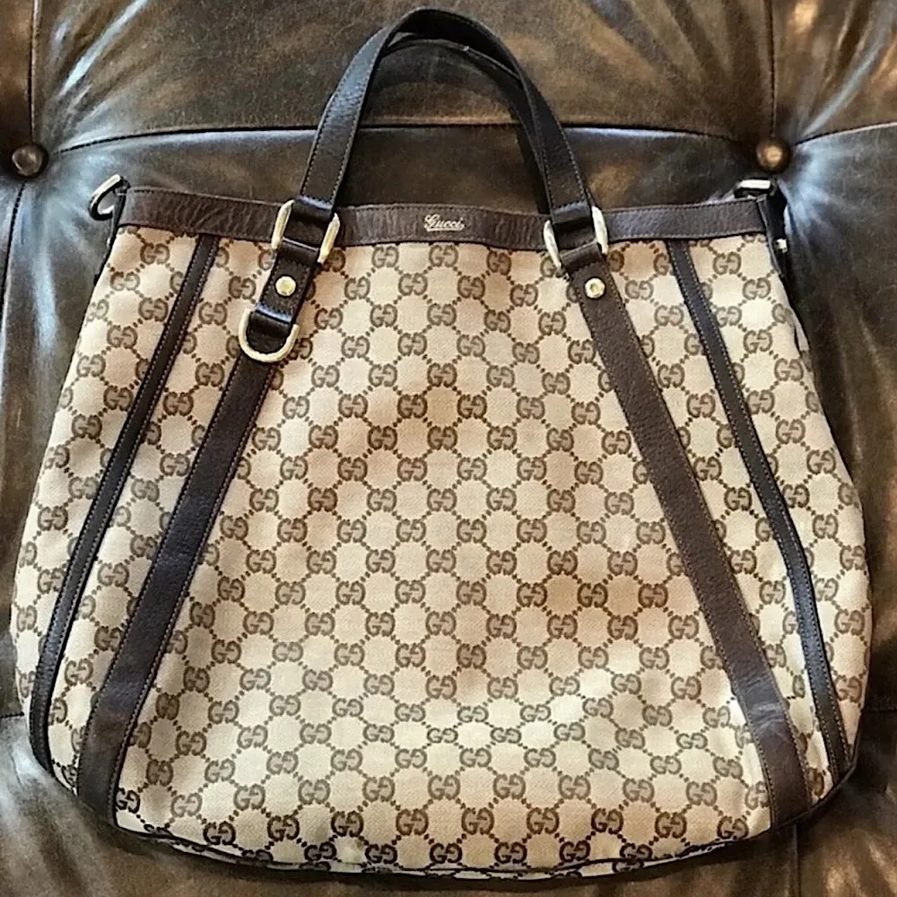 GUCCI GG Monogram Canvas and Brown Leather Accent Top Handles Crossbody Bag - Image 2