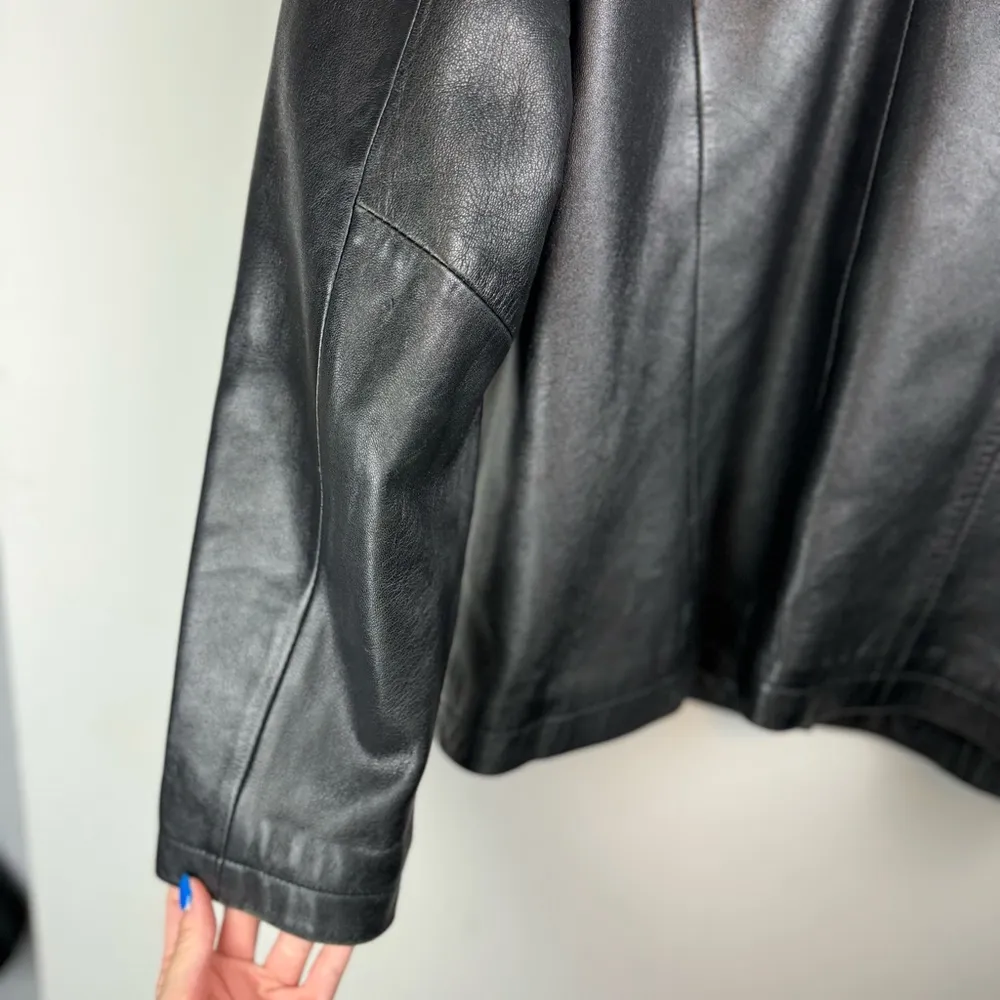 Vtg Whet Blue Womens Leather Jacket Sz XL Button Front Moto Black - Image 15
