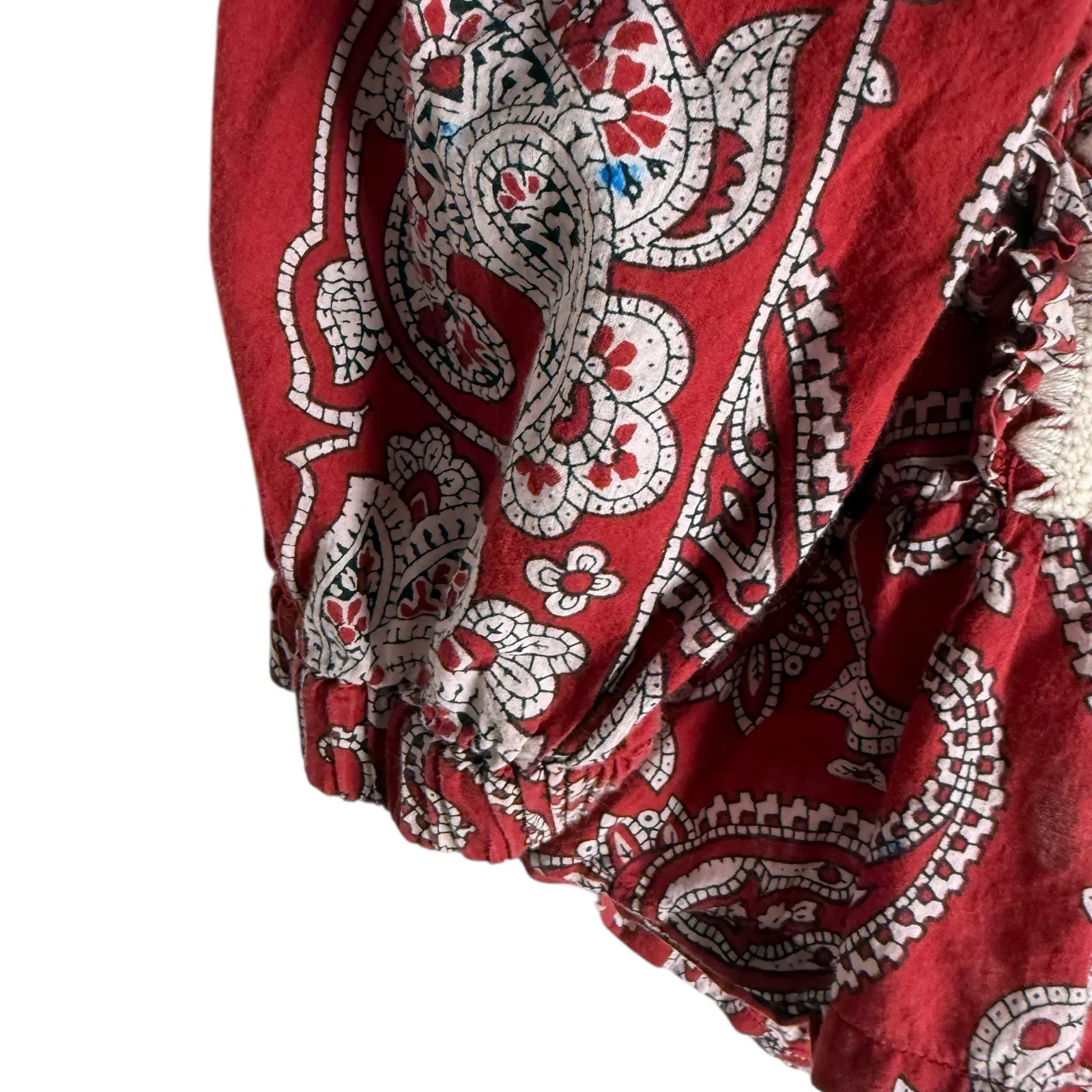 Sea New York Theodora Red Paisley Print Puff Sleeve Square Neck Crochet Trim Top - Image 8