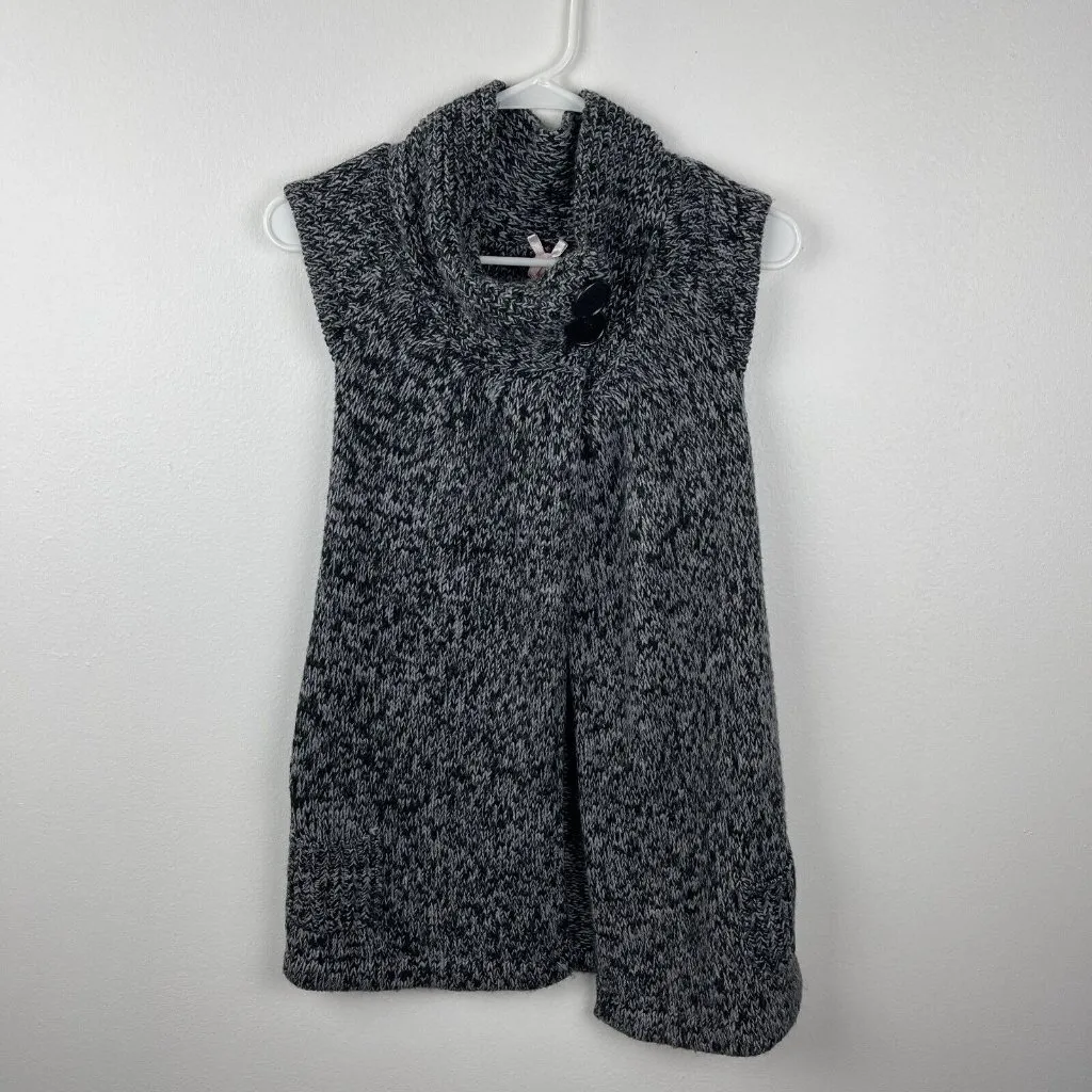 Derek Heart Chunky Knit‎ Cardigan Sweater Juniors Size S Gray 2 Button High Neck - Image 5