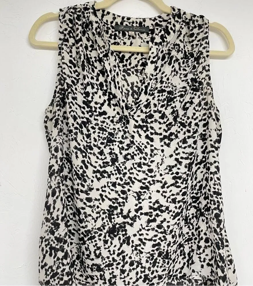 Rose & Olive Black & White Spotted Sleeveless Blouse Top Shirt Womens S Blouse - Image 2