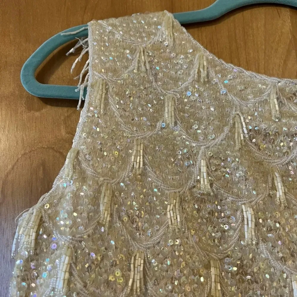 Kenzar Hong Kong Flapper Sleeveless Top Sequins Vintage Beaded Tassels Size 36 - Image 6