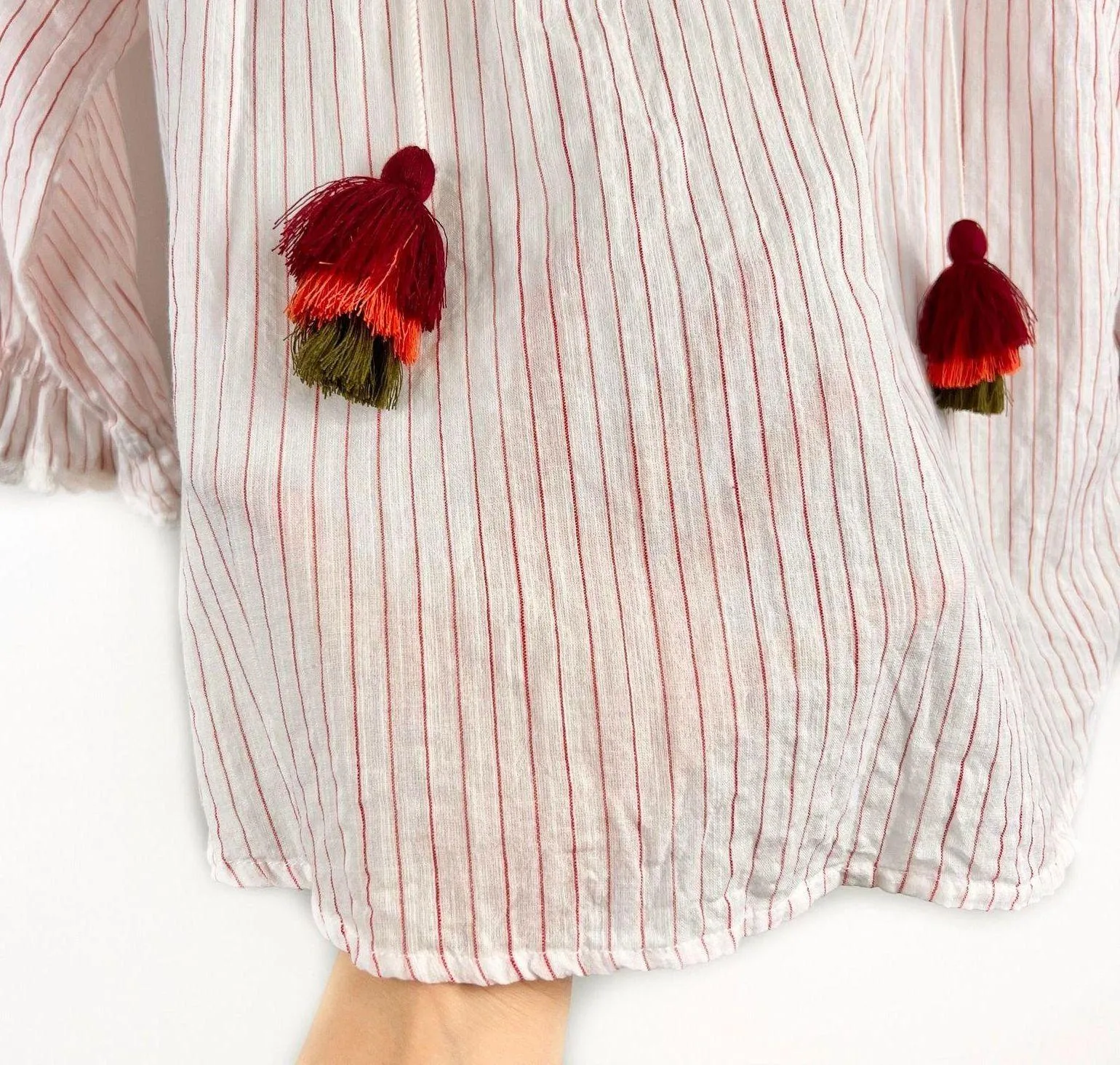 Velvet by Graham & Spencer Rina Embroidered Blouse Small Striped Tassel - Image 4