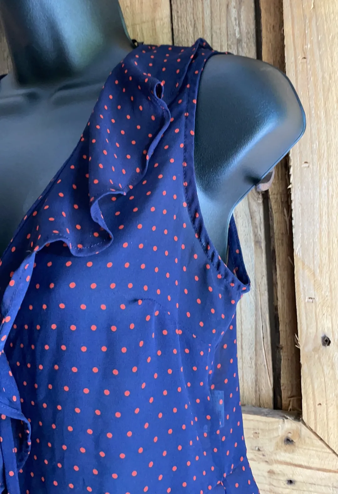 sheer navy and orange polkadot crop top - Image 8