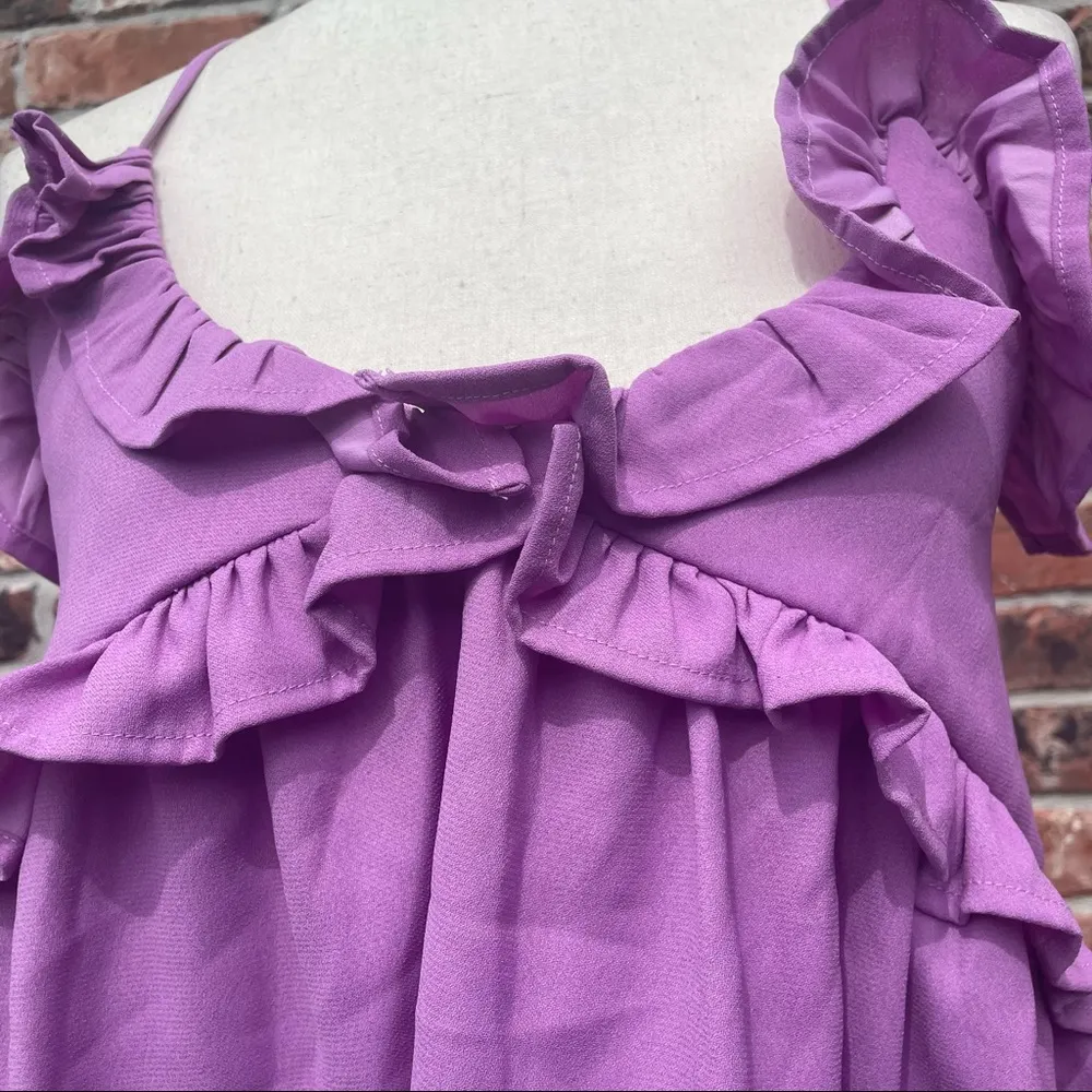 Romeo & Juliet Couture lavender ruffled crop top with lace up back / M / EUC - Image 5