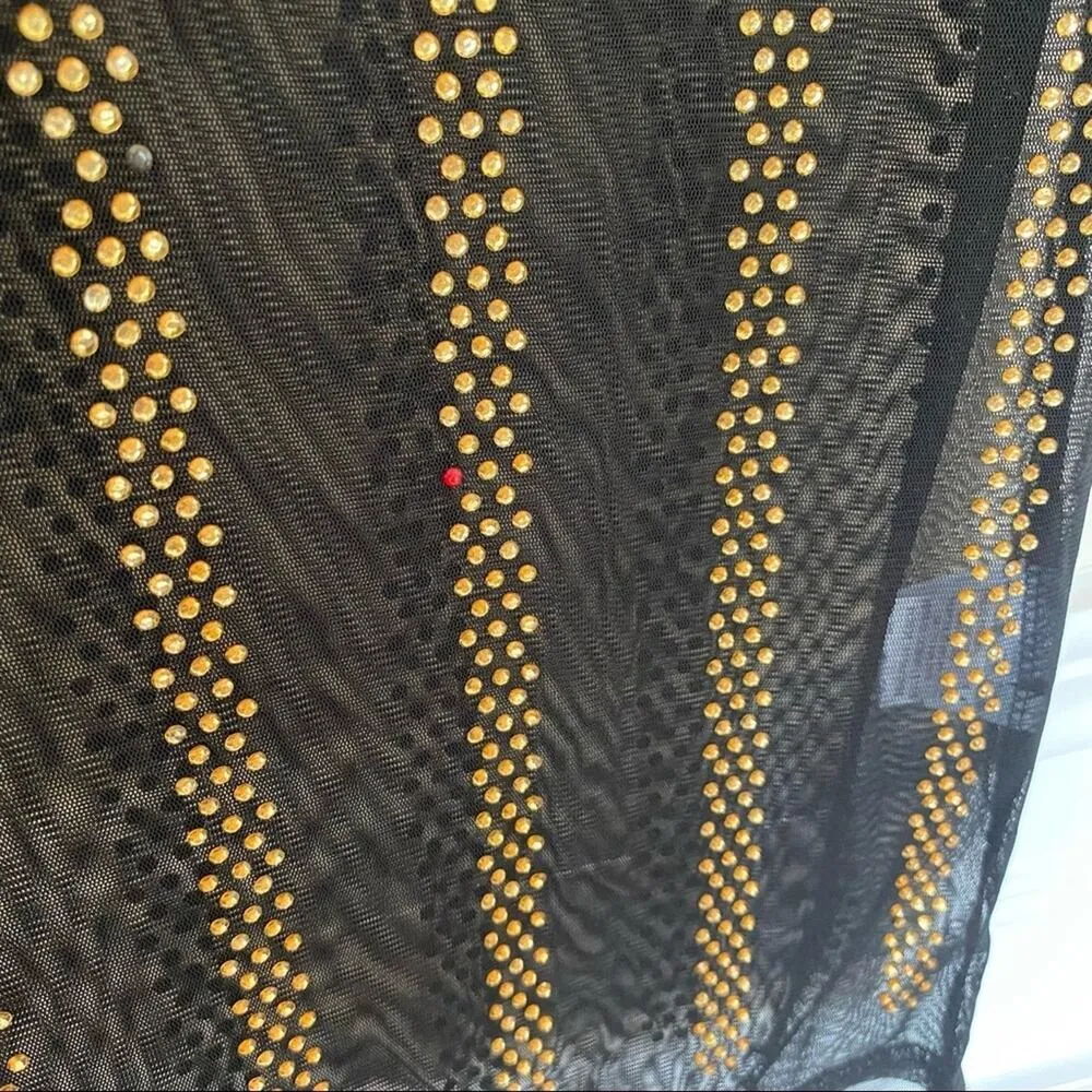 Black and gold sheer mesh V neck sleeveless rhinestone studded mini dress M Size M - Image 5