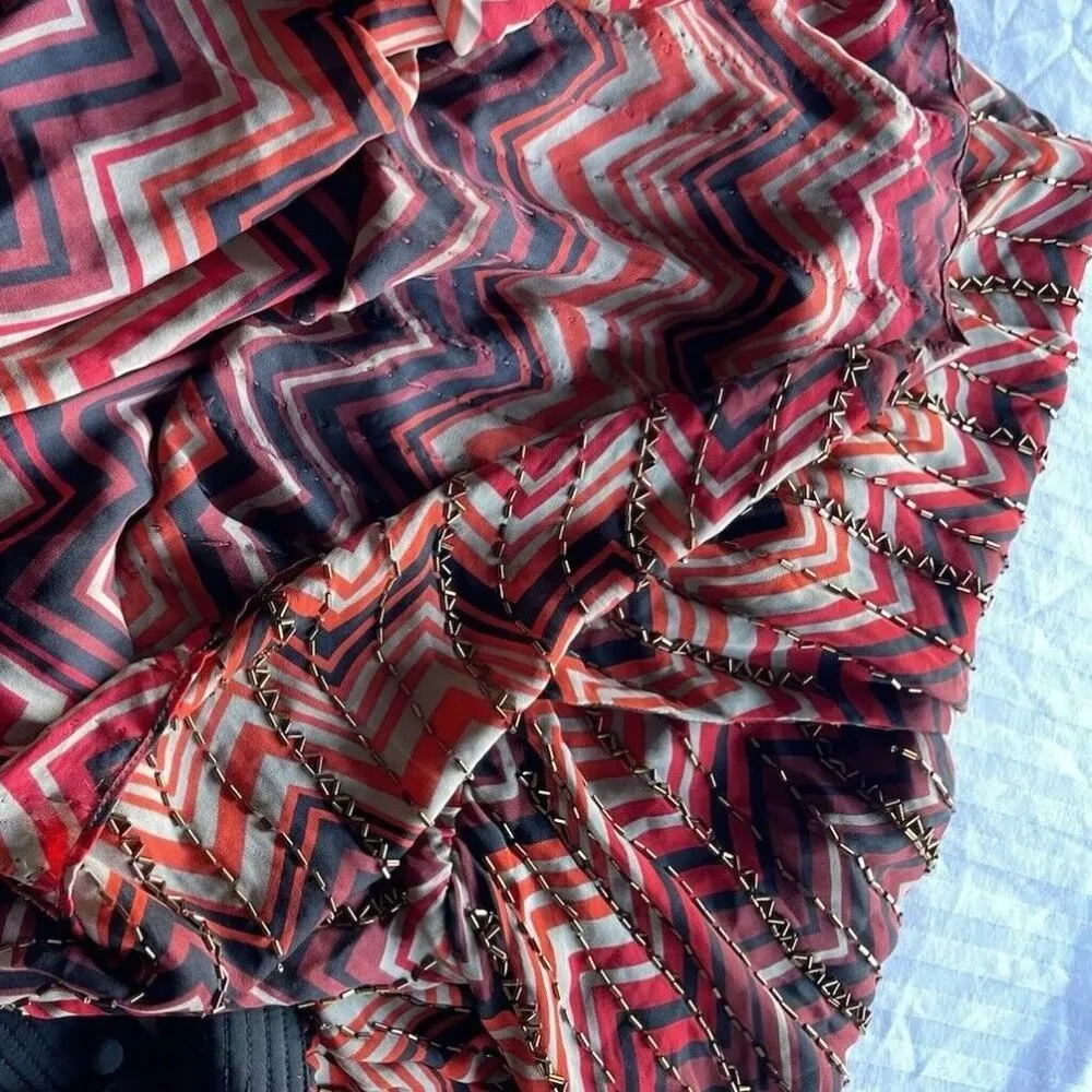 Parker Veronica Silk Mini Dress Women's Sz S Sparkly Red Dark Romantic Western - Image 15