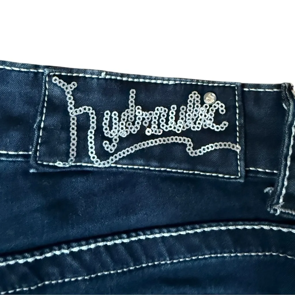 Vintage Y2K Hydraulic Low Rise Dark Wash Denim Jeans Size 7/8 - Image 5