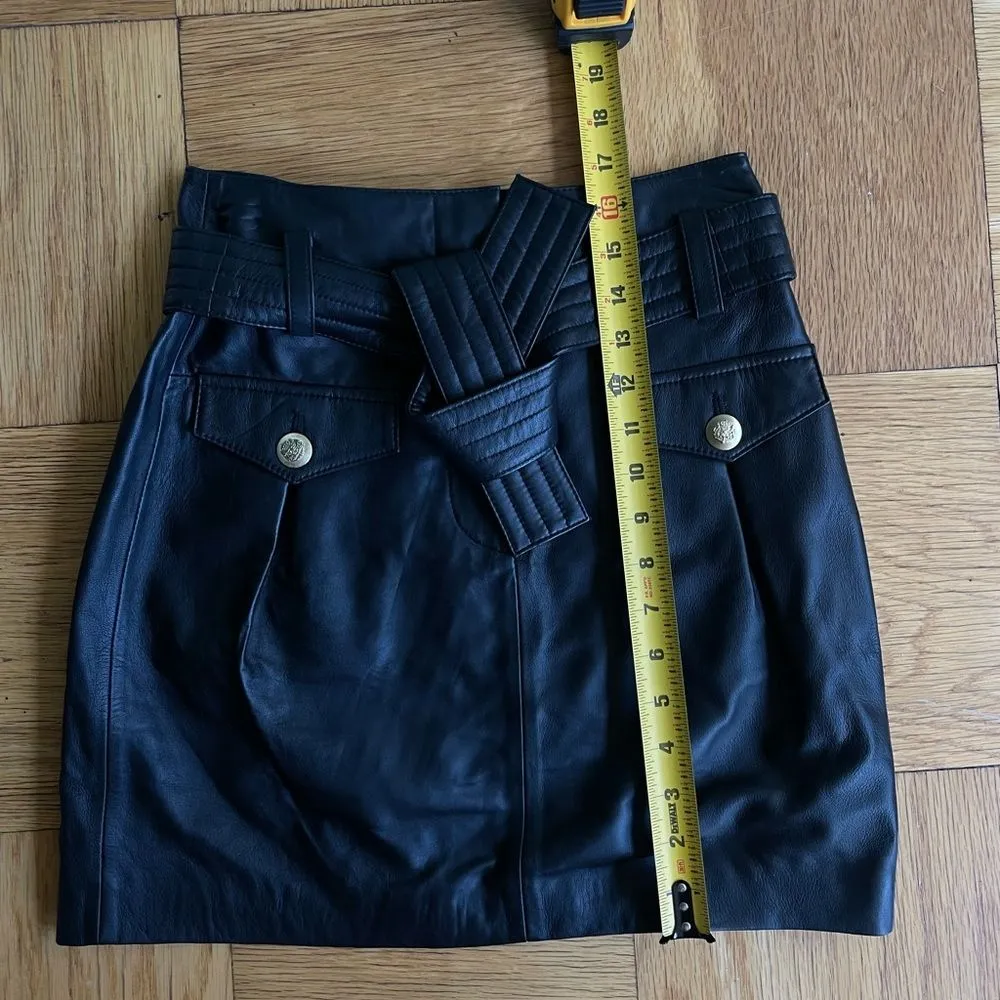 NWOT Maje Jivac $495 black short leather skirt w/ removable belt size 36/US 2 - Image 7