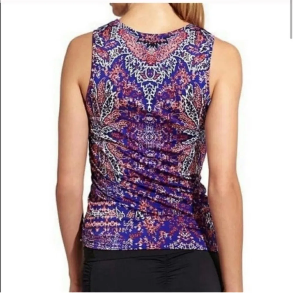 Aqualuxe Print Ruched Rashguard Swimsuit Tankini Top Purple Extra Small - Image 2