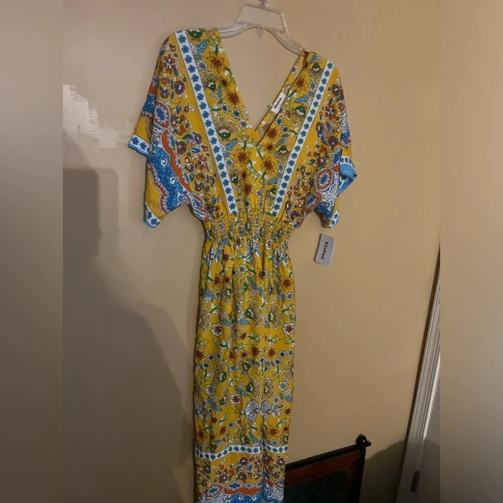 NWT kindred Anthropologie yellow gold floral maxi dress small - Image 3