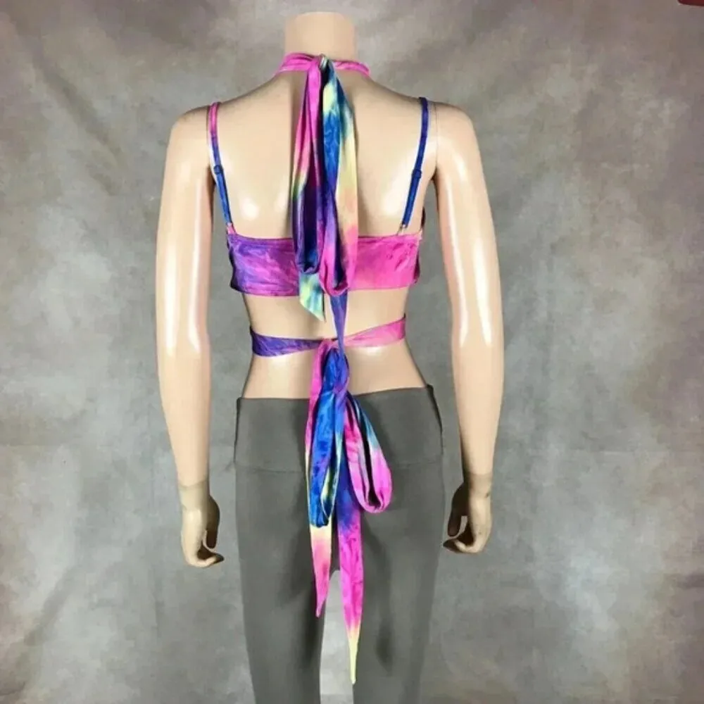 Tie Dye Padded Wrap Around Bikini Top Size 6 Medium - Image 8