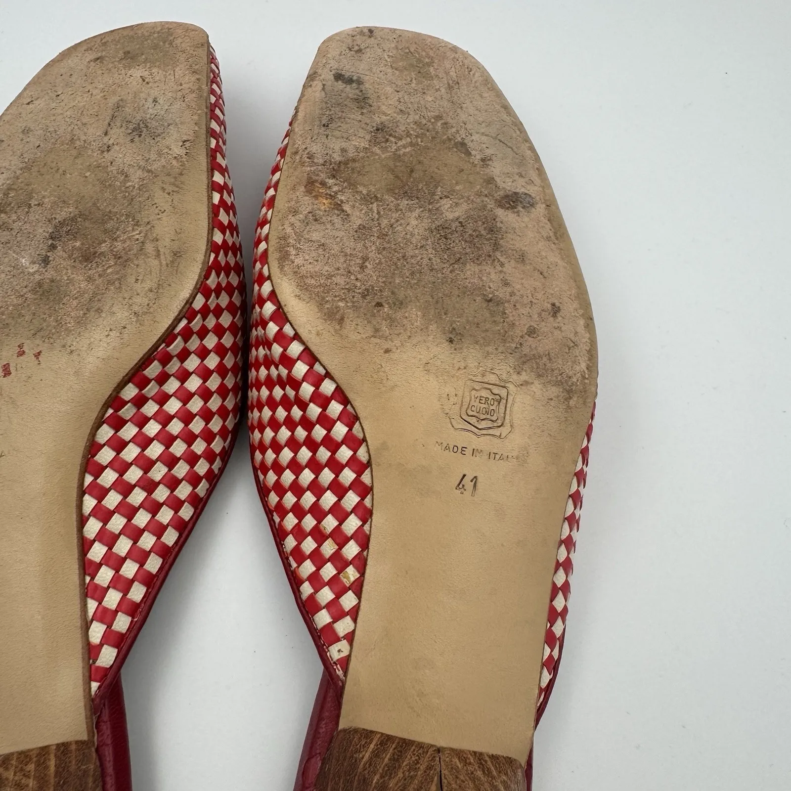 Paola del Lungo Mules‎ Red White Woven Womens Shoe Size US 9 EU 41 Slip On - Image 8