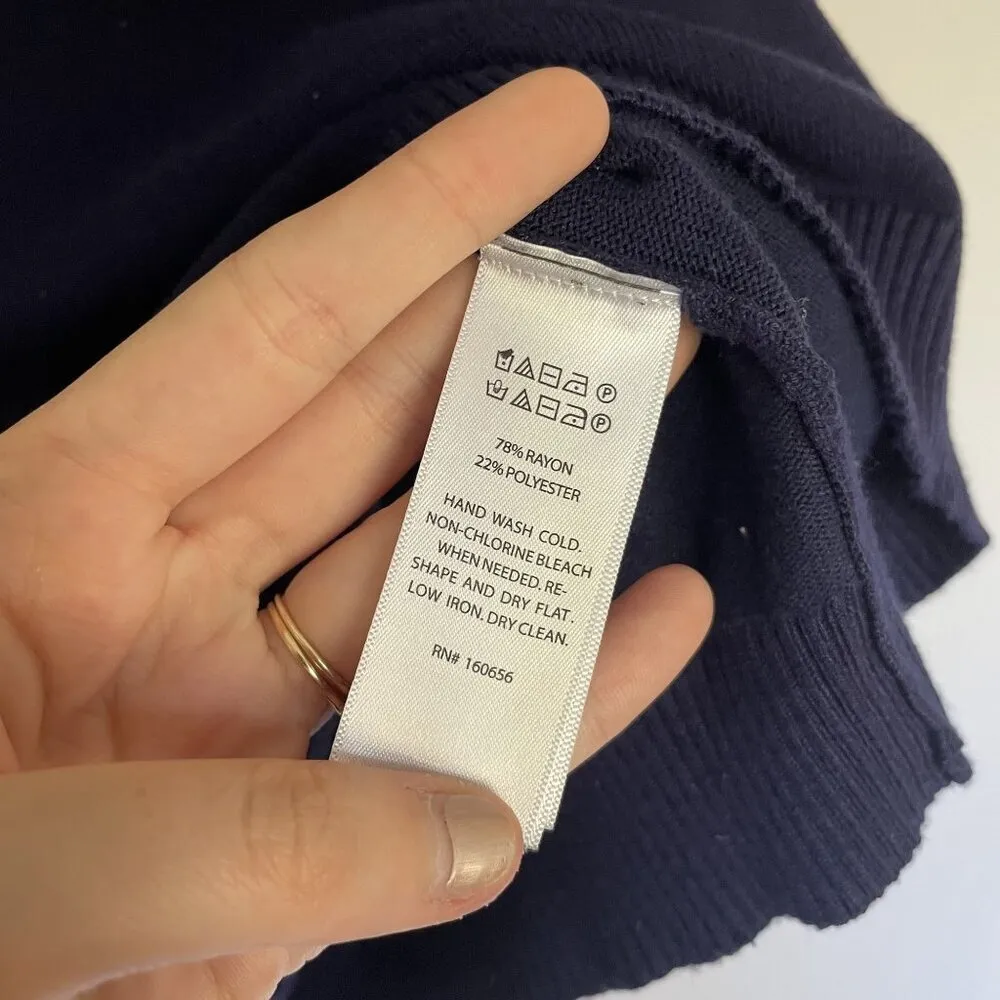 Cynthia Rowley Sz S v-neck knit short sleeved blouse top indigo blue rayon shirt - Image 4