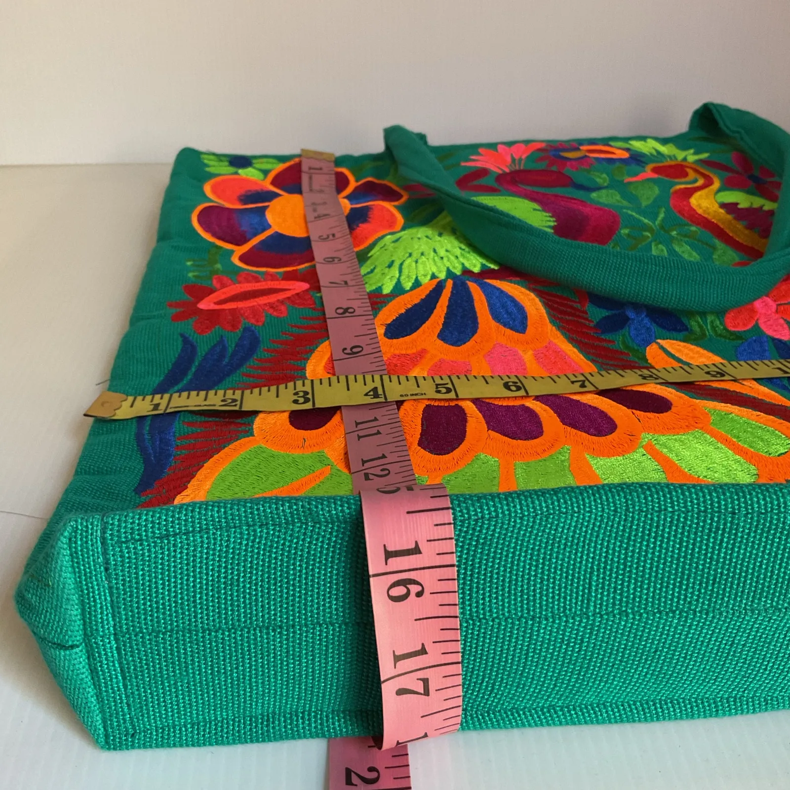 Boho Mexican Tote – Ethically Crafted Peacock Bag Green - Image 14