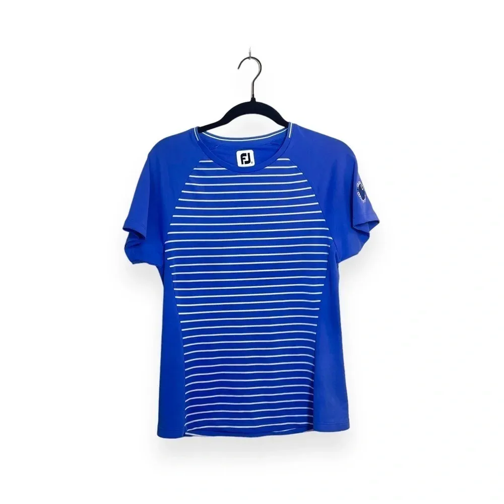FootJoy Athletic Women’s Striped Country Club Golf Shirt in Blue/White Size S - Image 2