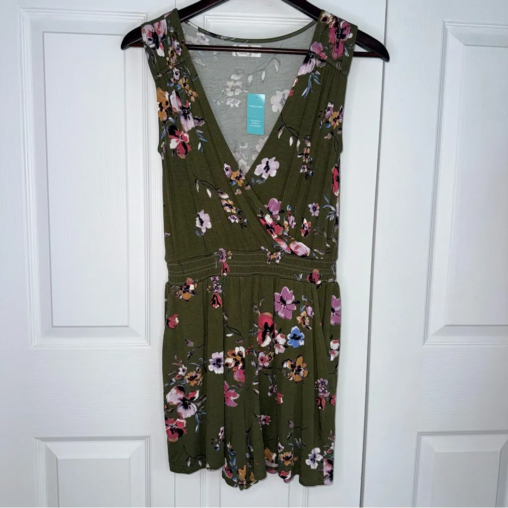 Maurices 24/7 Green Floral Romper -XS- NWT - Image 3