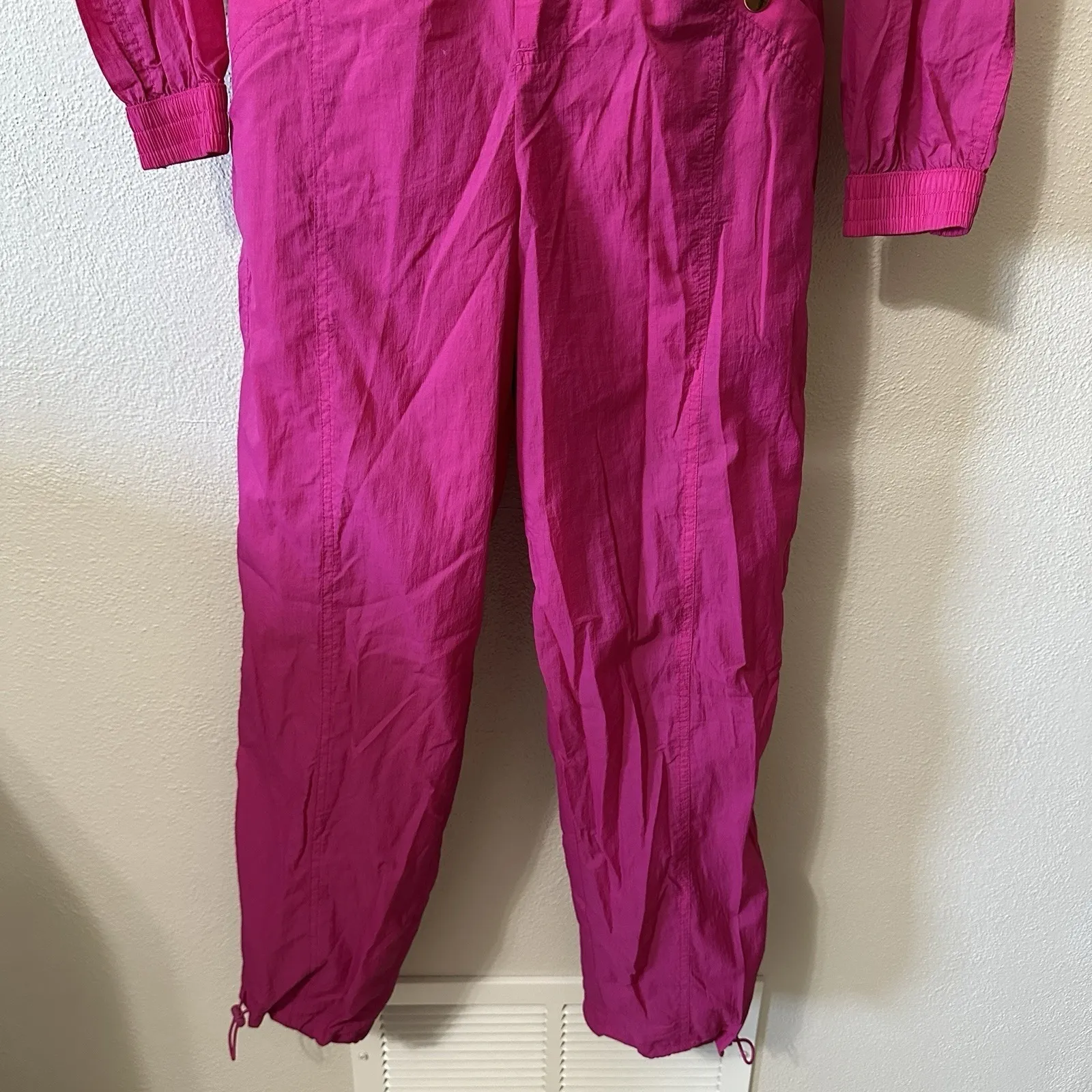 Athleta x Alicia Keys Sz 0 Hot Pink Nylon Utility Jumpsuit Open Back Long Sleeve - Image 5
