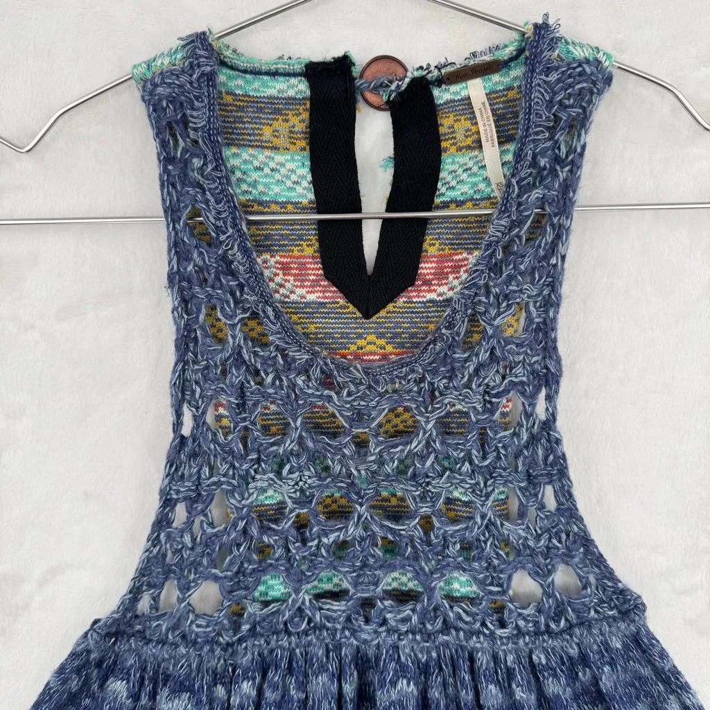 Free People Rare Striped Crochet Tank Tunic Dress Tribal Boho Southwestern XS - Image 8