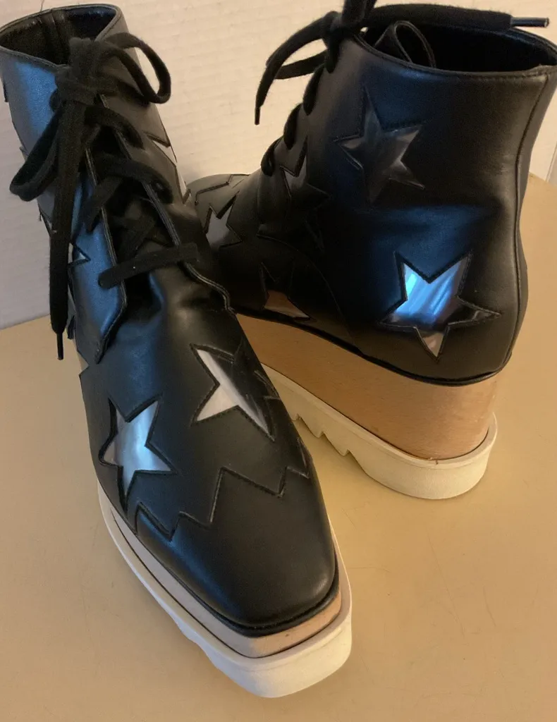 Stella McCartney women Black vegan leather platform Star Eysle star boots 5.5 - Image 1