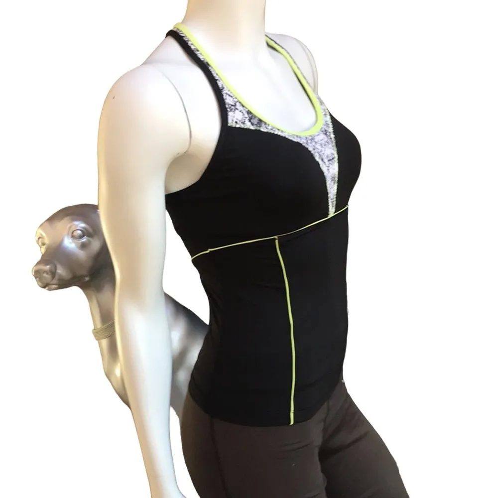 Athleta Torpedo Swim Tankini Top Built in Bra Black White Women's Size XS - Image 3