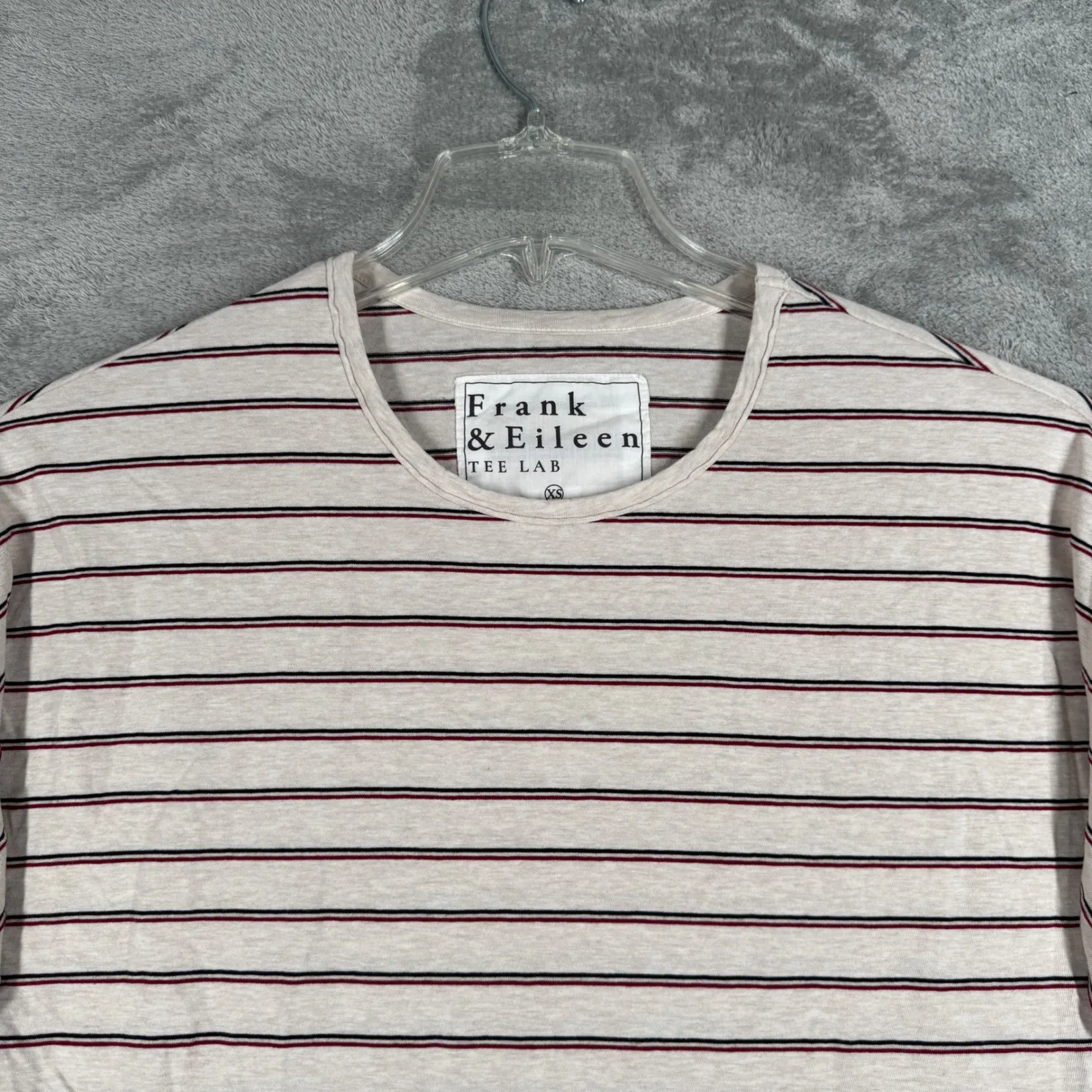 Frank & Eileen Tee Lab Shirt Continuous Sleeve Tee Oatmeal Stripe Crew Neck XS - Image 4