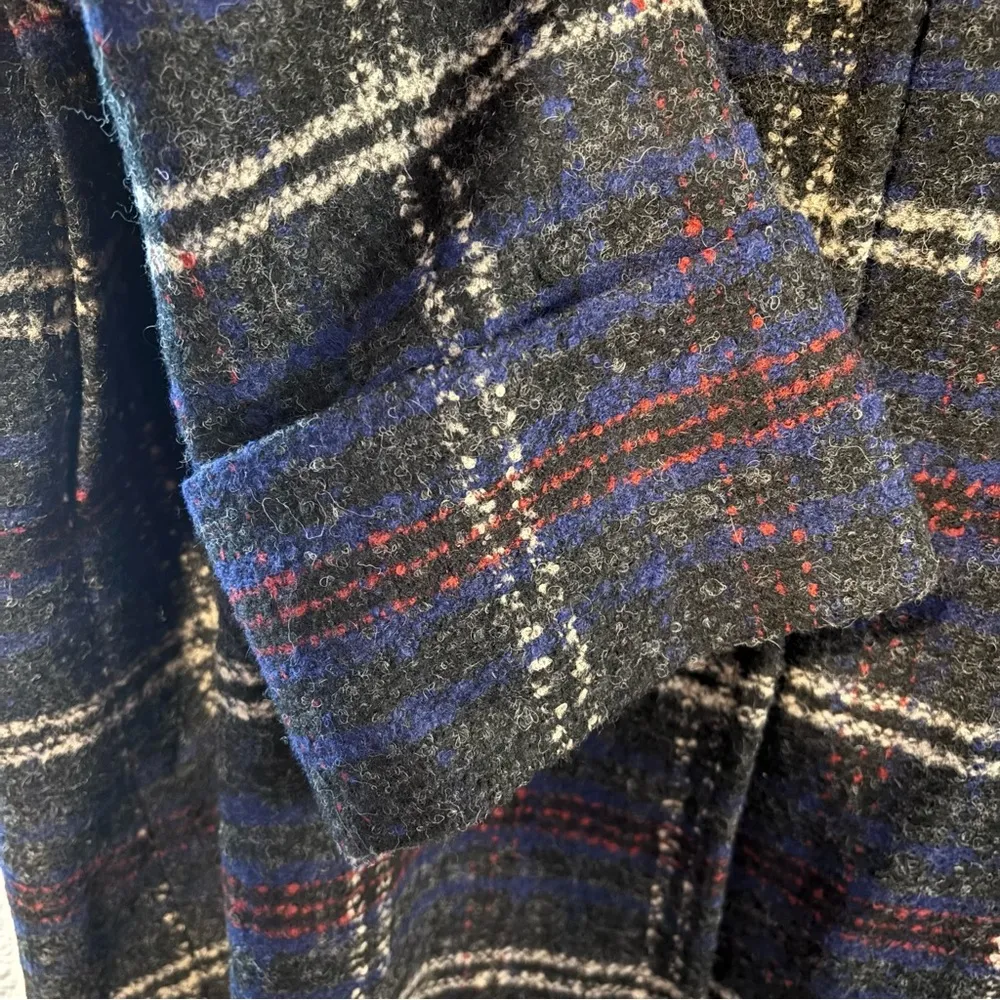 Women’s Sam Edelman charcoal plaid bouclé wool blend faux fur trim coat size 14 - Image 11