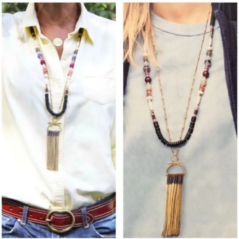 Stella & Dot Genevieve Tassel Necklace Beaded Layered Multi-Strand Tribal office - Image 4