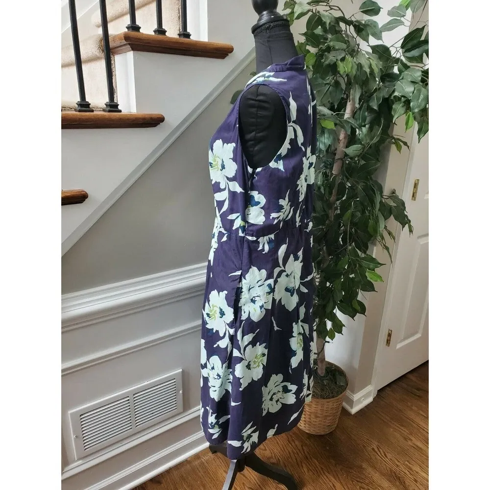 Croft & Barrow Women's Blue Floral 100% Cotton Sleeveless Knee Length Dress 14 - Image 7