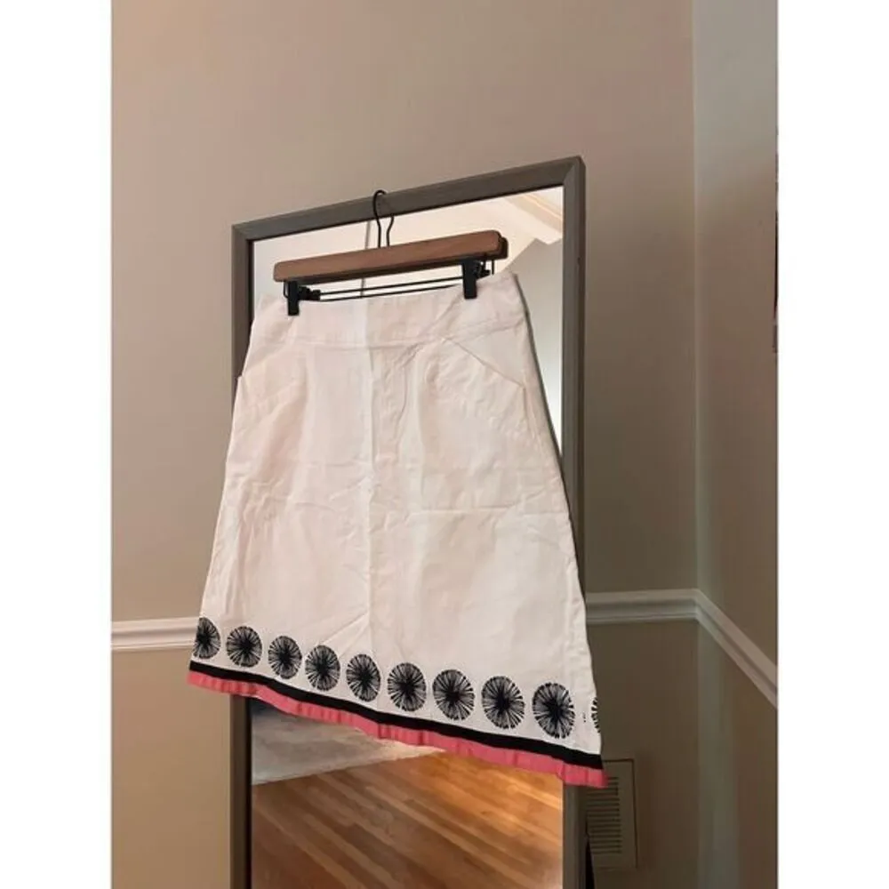 Vintage Talbots White Stretch Twill A-Line Skirt Pink Ribbon Trim Size 10 - Image 2