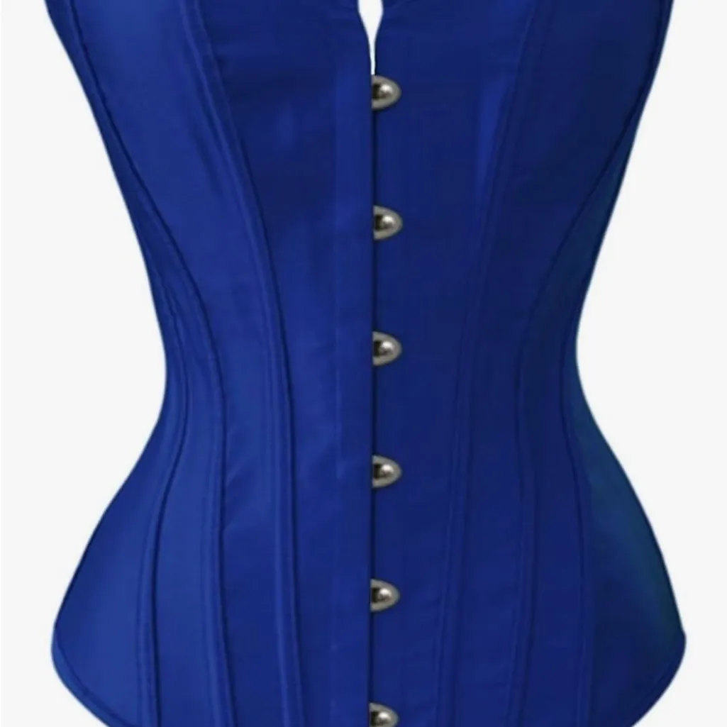 Blue Satin Boned Lace Up Corset Size Medium - Image 2