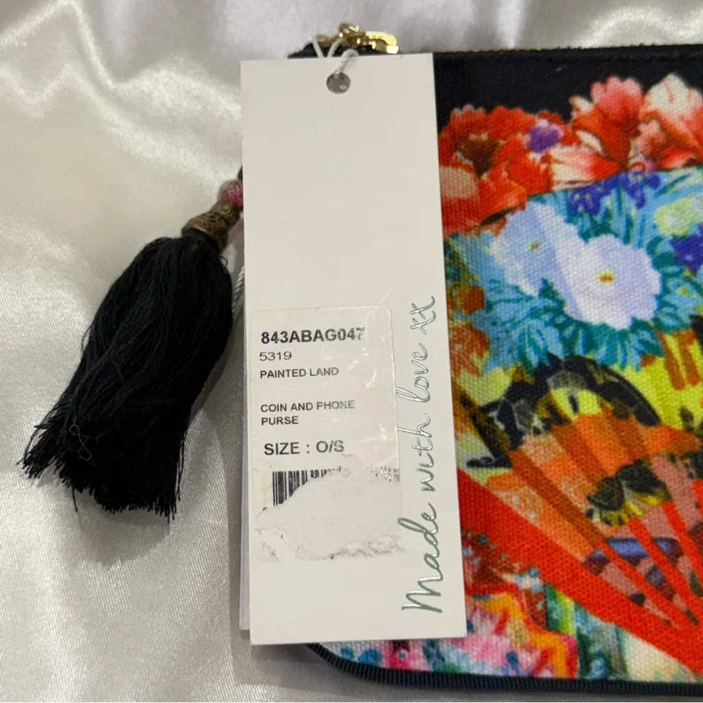 NWT Camilla Coin And Phone Purse Painted Land Tassel Clutch Fan Bag Boho Chic - Image 5