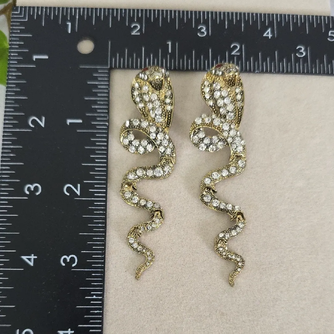 Vintage Statement Gold Articulated Cobra Snake Dangle Earrings - Image 9