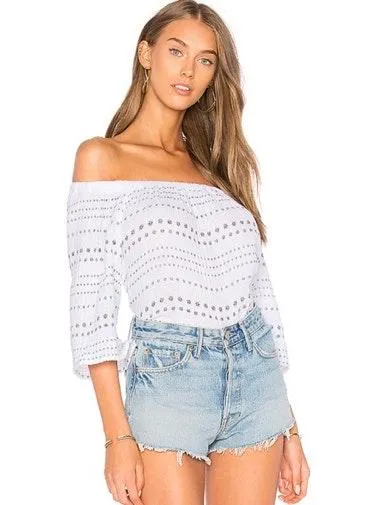 Daisy Off The Shoulder Top in White - Image 3