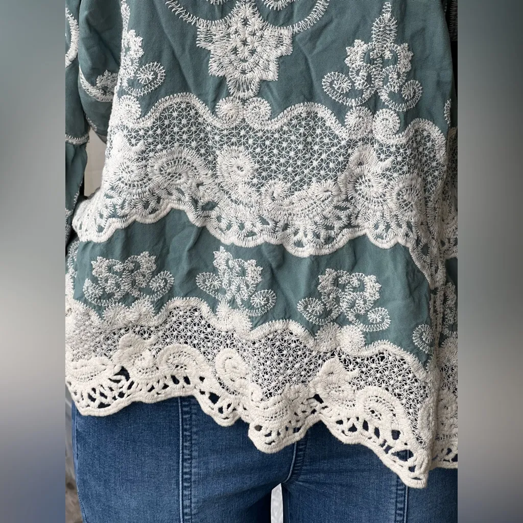 DEMOCRACY Cold Shoulder Embroidery Bohemian Top - Image 6