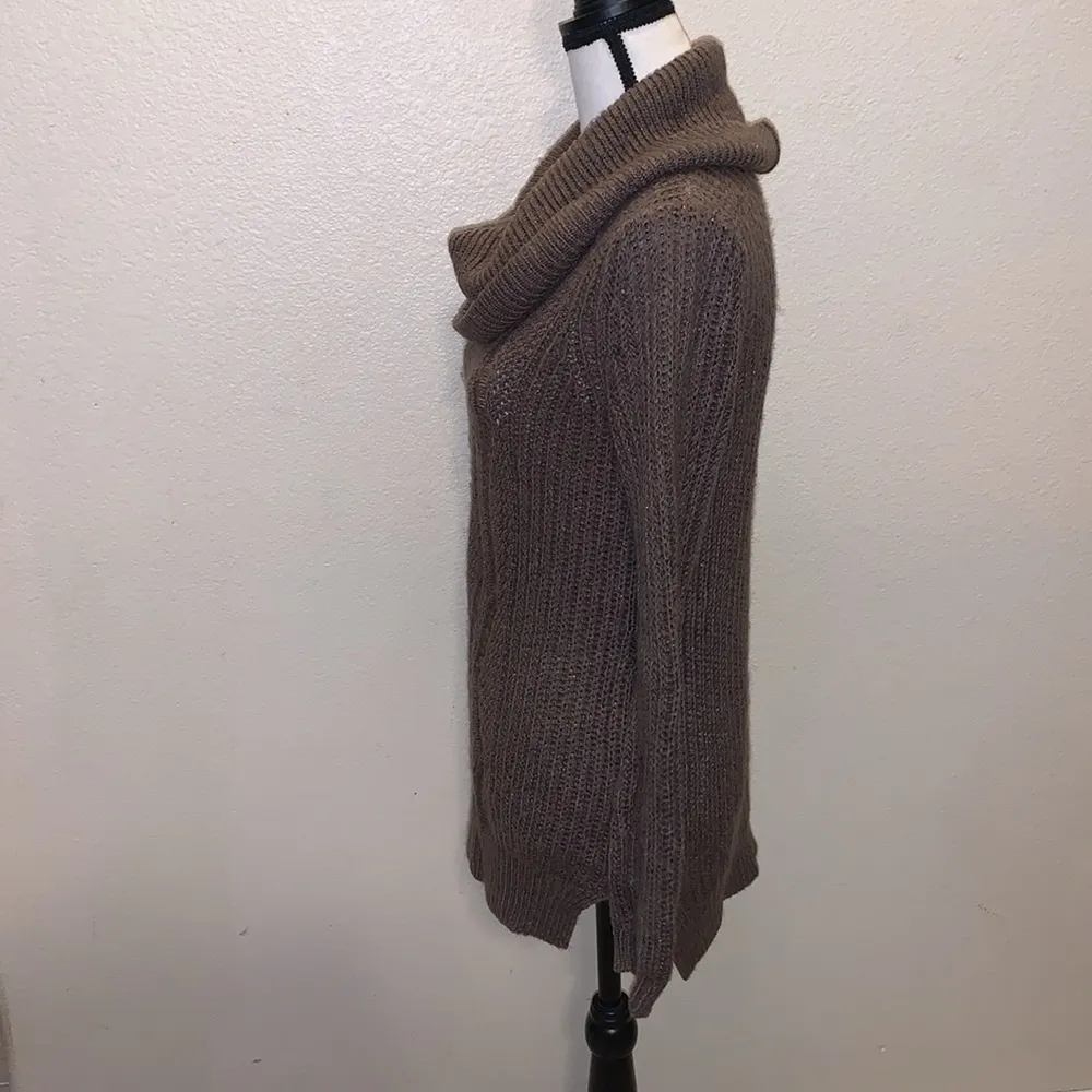 Maurice's  brown gold sparkles open knit crochet cowl neck sweater - Image 4