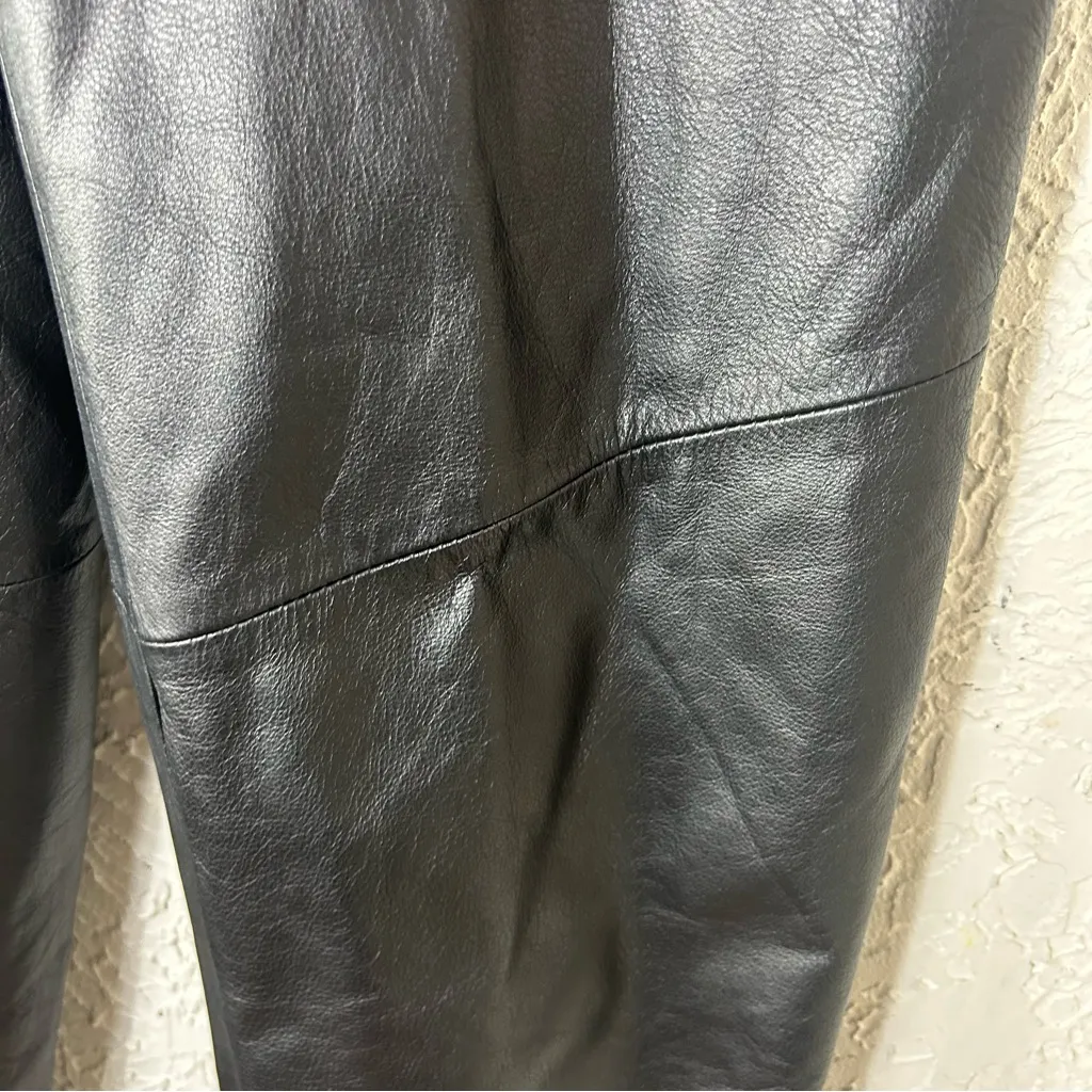 VTG 80’s Black Leather E Style High Waisted Straight Leg Pants Size 10 - Image 4